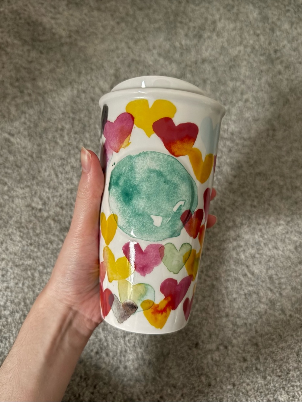 Starbucks 2015 Watercolor Hearts Ceramic Travel Tumbler